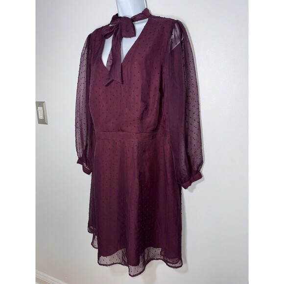 MODCLOTH Burgundy Fit Flare Dress Apogee of Elegance Swiss Dot Chiffon Women 20 - Picture 2 of 11